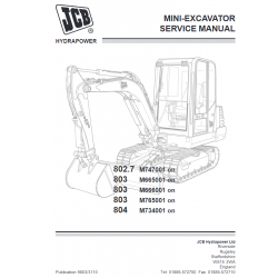 JCB instrukcje napraw + schematy + DTR - minikoparka JCB 802.7 - 803 - 804